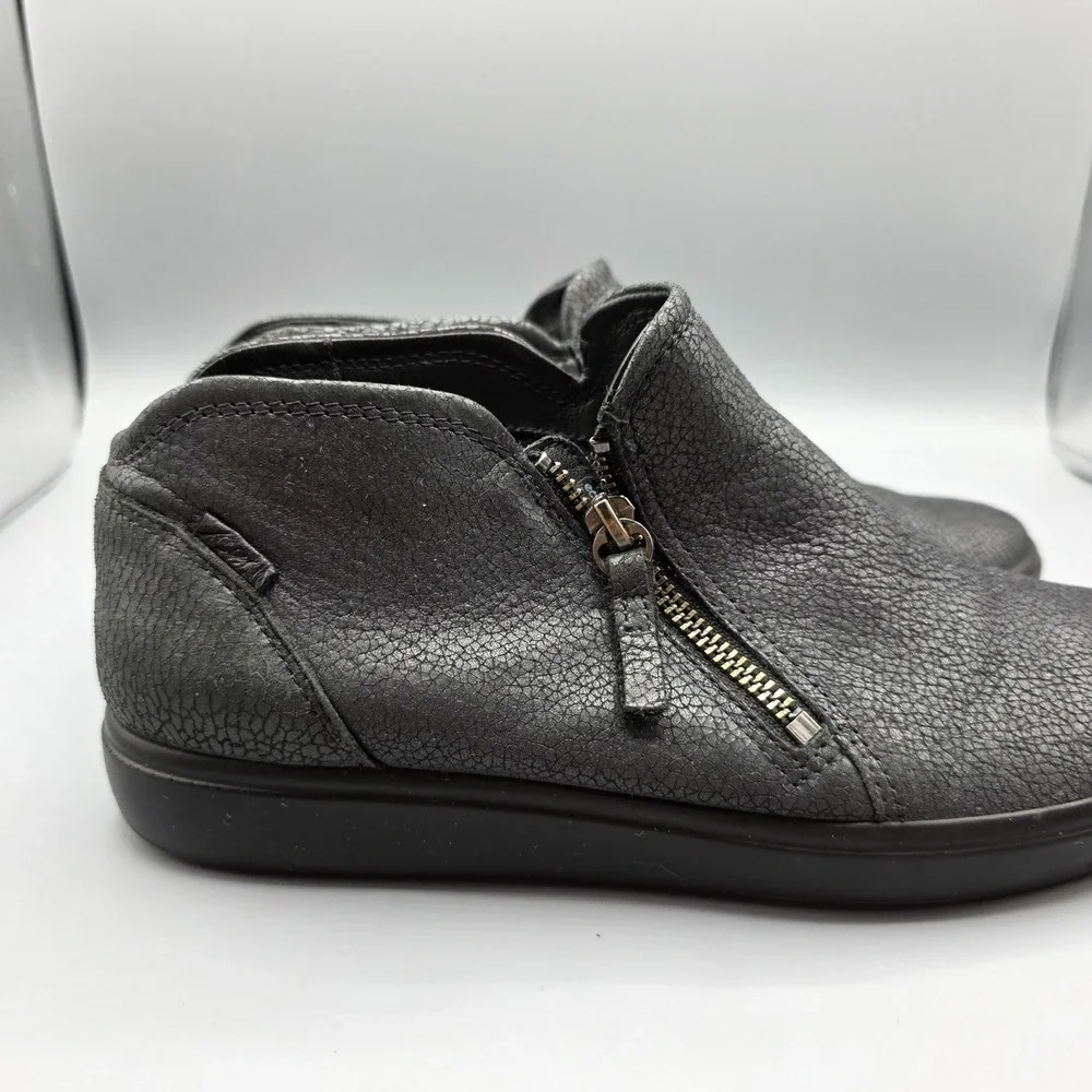 ECCO‎ Bootie Womens 41 Gray Metallic Leather Extra Width Zipper Comfort Sneaker